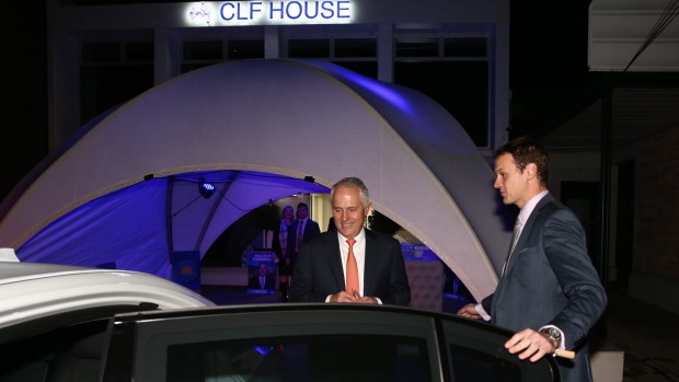turnbull arrives at bernardis fundraiser
