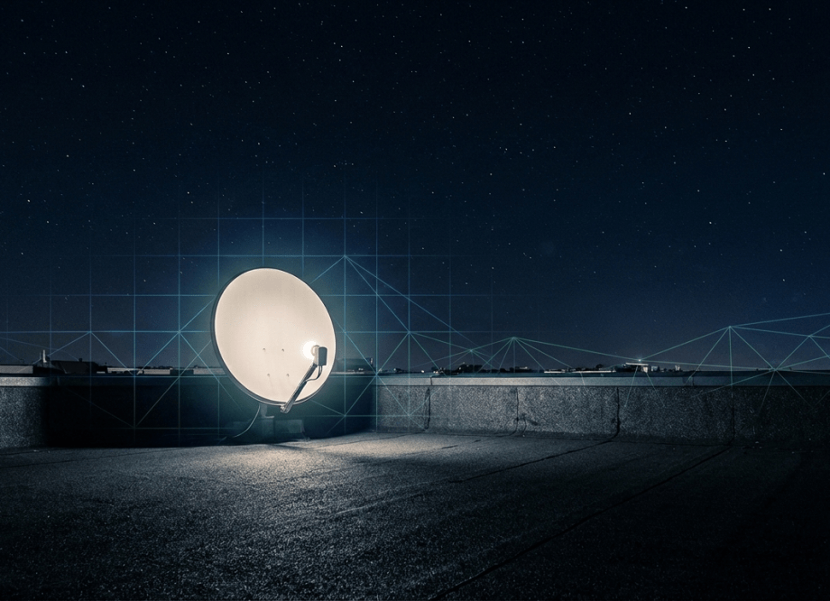 A conceptual image representing digital surveillance and the intersection of technology and geopolitics in a nighttime urban setting.