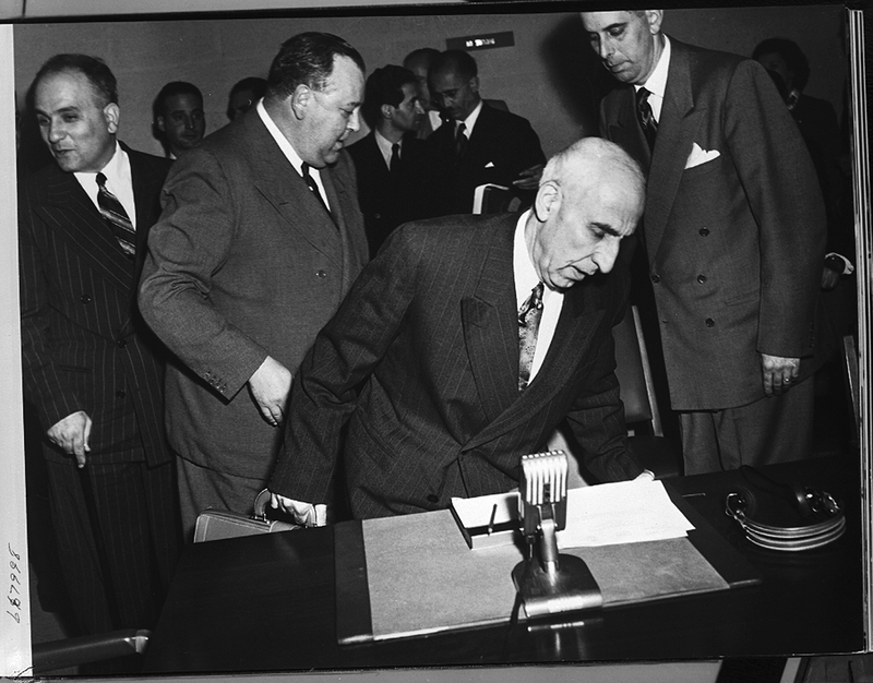 Mosaddegh, Iran's democratically elected Prime Minister, addresses the United Nations Security Council in October 1951, arguing Iran's right to nationalise its own oil. Two years later he was overthrown in a CIA and MI6 coup.